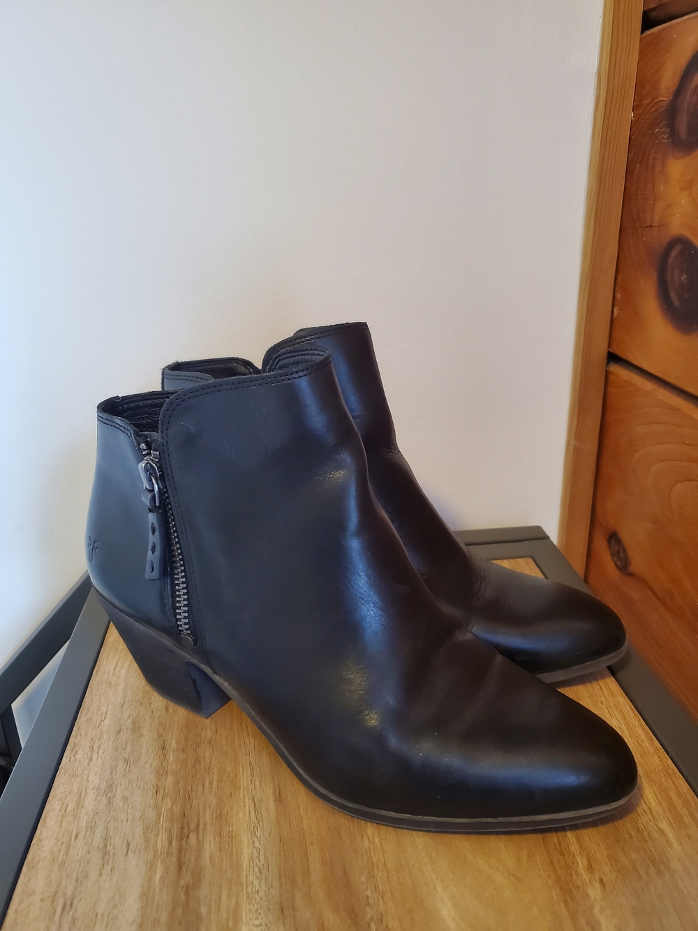 Frye Black Leather Ankle Booties